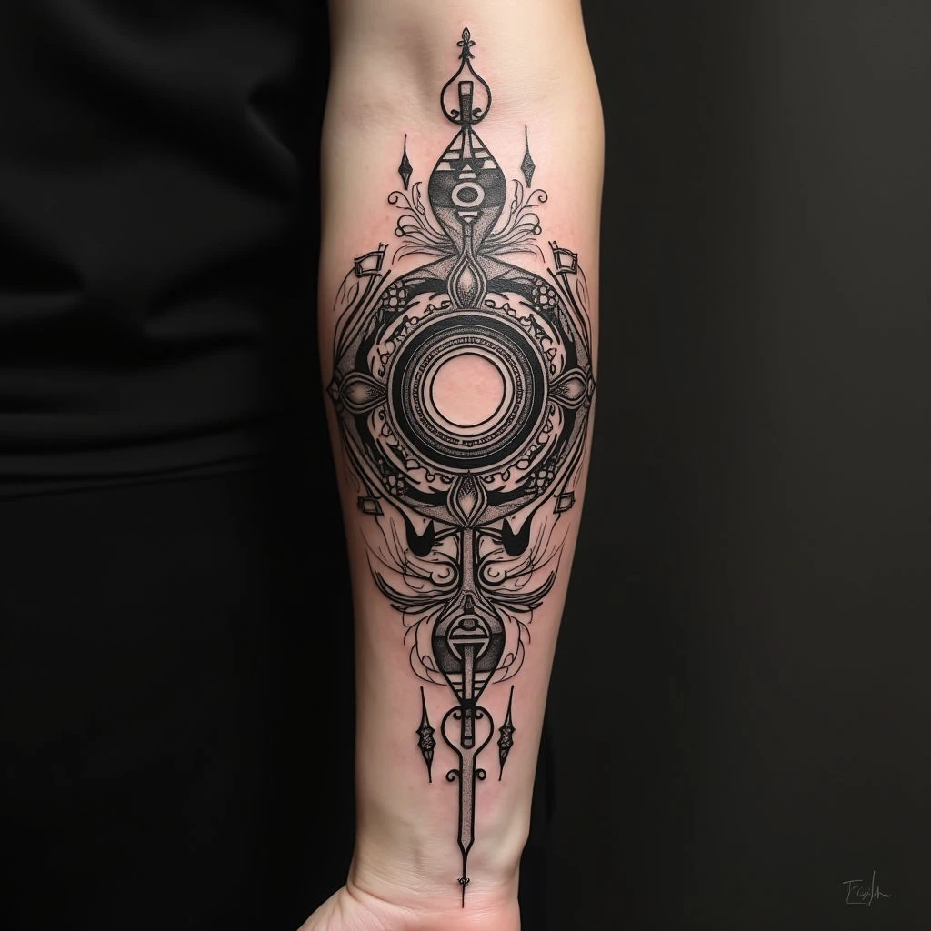 Intricate Geometric Forearm Tattoo Design
