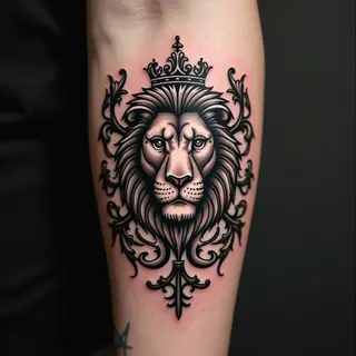 Detailed Lion Crest Tattoo Design for Men