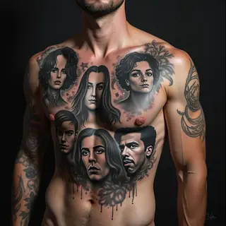 Detailed Portrait Tattoo on Chest: A Study in Realism