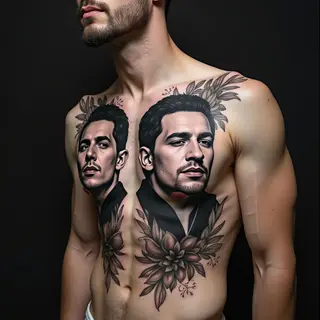 Detailed Portrait Tattoo on Chest: A Study in Realism