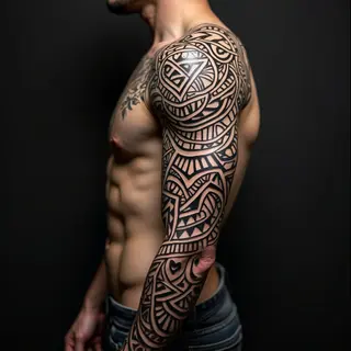 Intricate Tribal Geometric Sleeve Tattoo Design