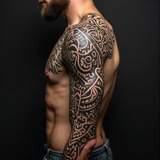 Intricate Tribal Geometric Sleeve Tattoo Design
