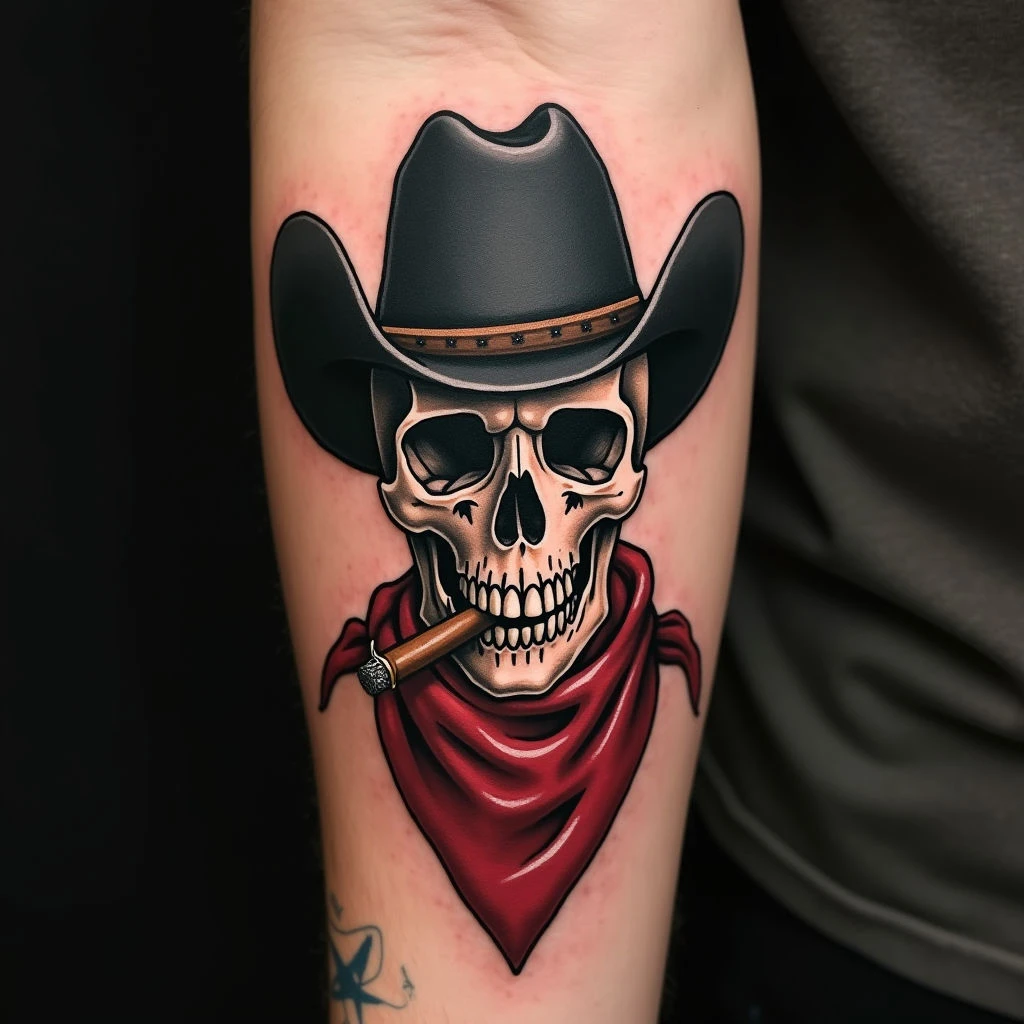 Classic Cowboy Skull Forearm Tattoo