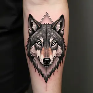 Geometric Wolf Tattoo on Forearm: A Study in Balance and Strength
