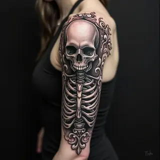 Intricate Skeletal Ornamental Tattoo Design