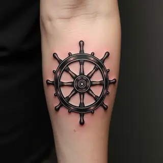 Intricate Ship Wheel Tattoo: A Nautical Symbol of Guidance and Journey