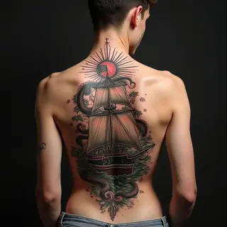Nautical Traditional Back Piece Tattoo: A Detailed Analysis