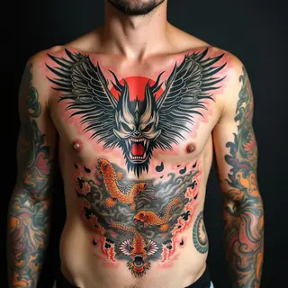 Full Chest Traditional Tattoo Design