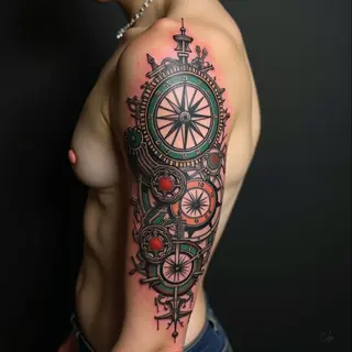 Nautical Compass Sleeve Tattoo: A Neo-Traditional Masterpiece