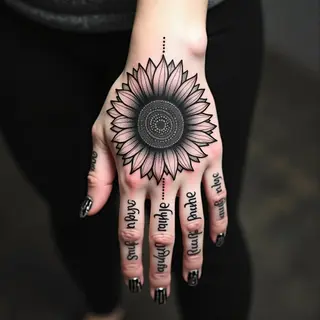 Intricate Sunflower Hand Tattoo Design