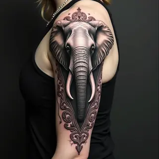 Majestic Elephant and Geometric Sleeve Tattoo