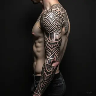 Intricate Tribal Geometric Sleeve Tattoo Design