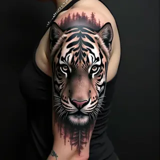 Intense Tiger & Eye Full Sleeve Tattoo Design