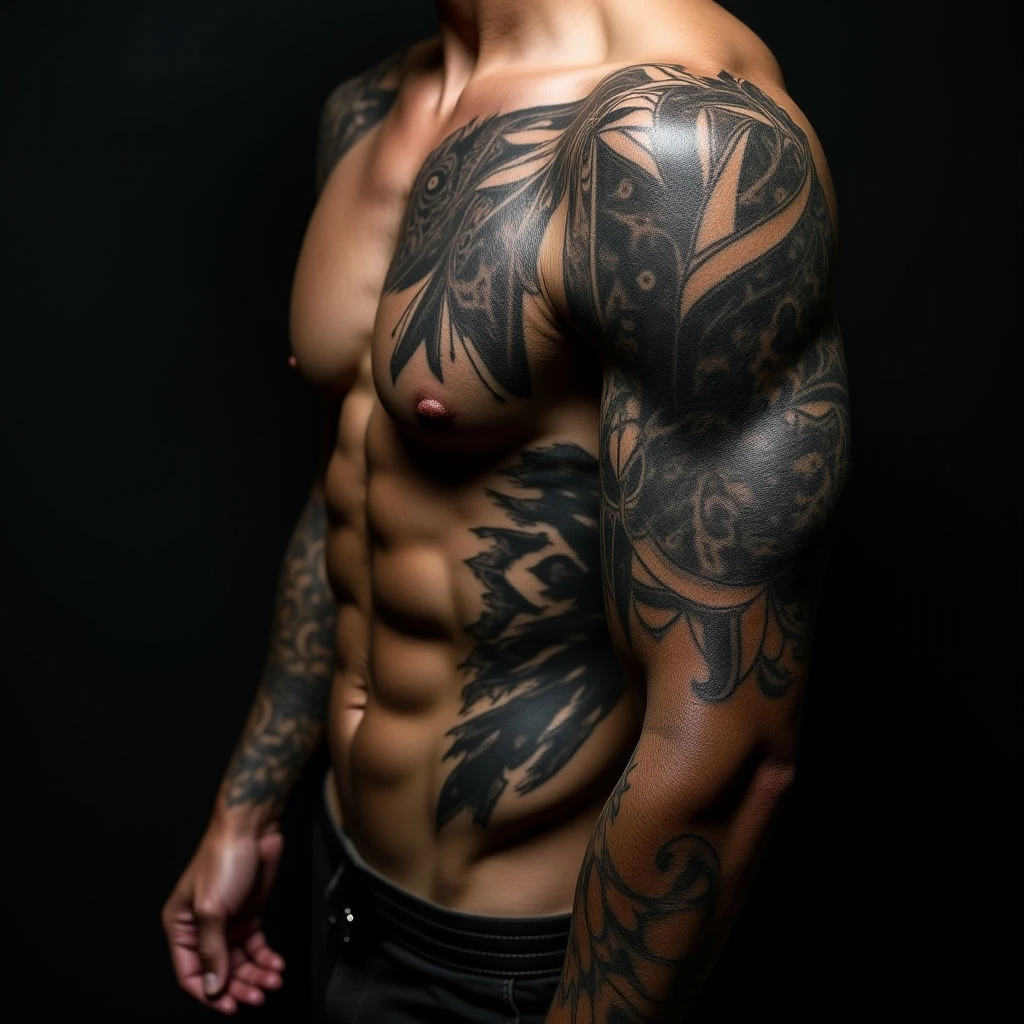Epic Ribcage Sleeve Tattoos for Men | Geometric Abstract Designs