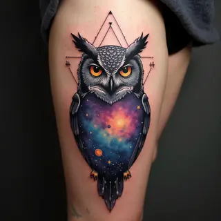 Geometric Owl Galaxy Tattoo: A Cosmic Fusion