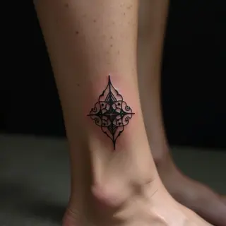 Elegant Beige Calligraphy Ankle Tattoos for Men