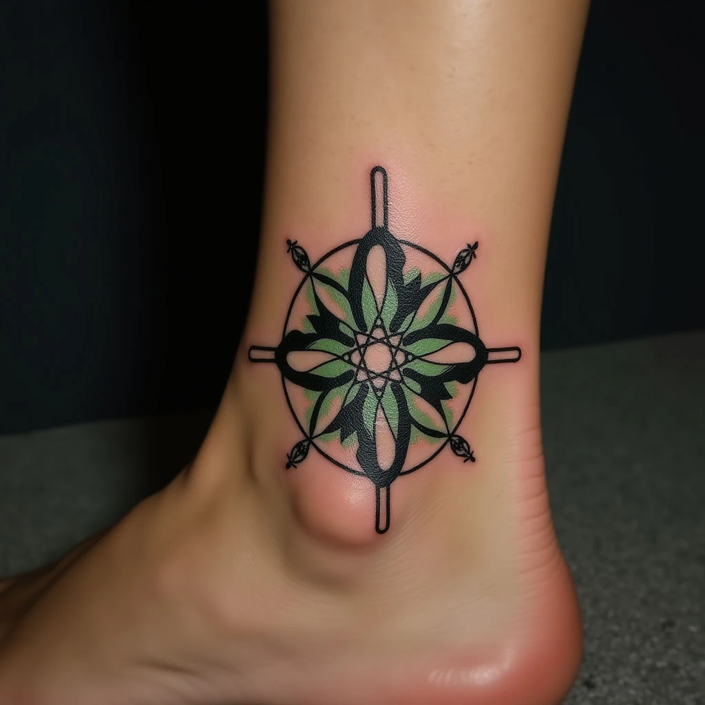 Large Oriental Green Ankle Tattoo Designs: Body Parts Inspiration