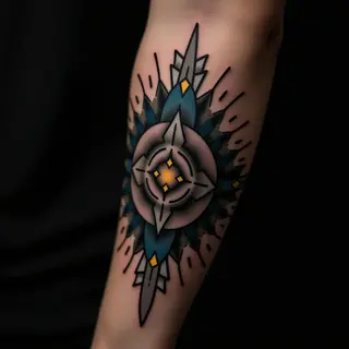 Geometric Arm Tattoo Designs: Ornamental Black & Gold Style