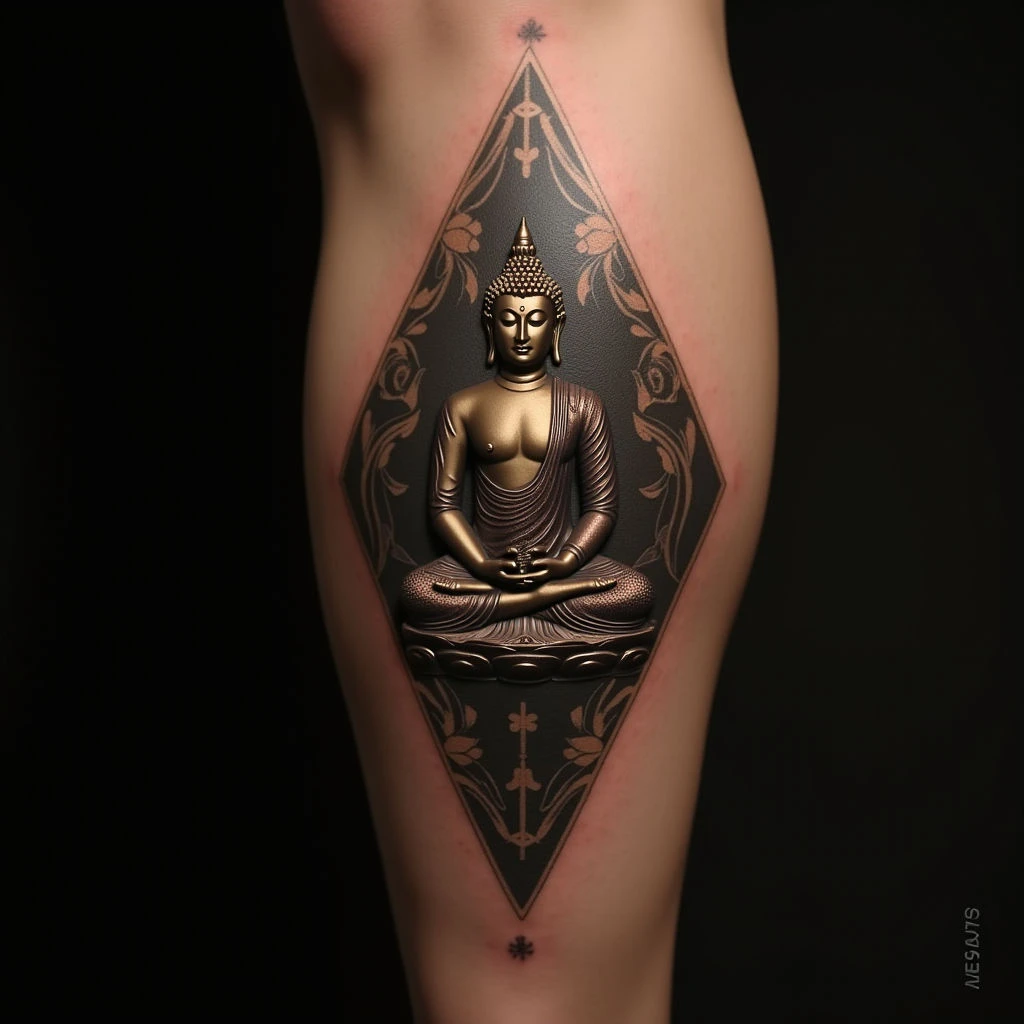 Geometric Buddhist Tattoos for Guys: Modern Calf Designs