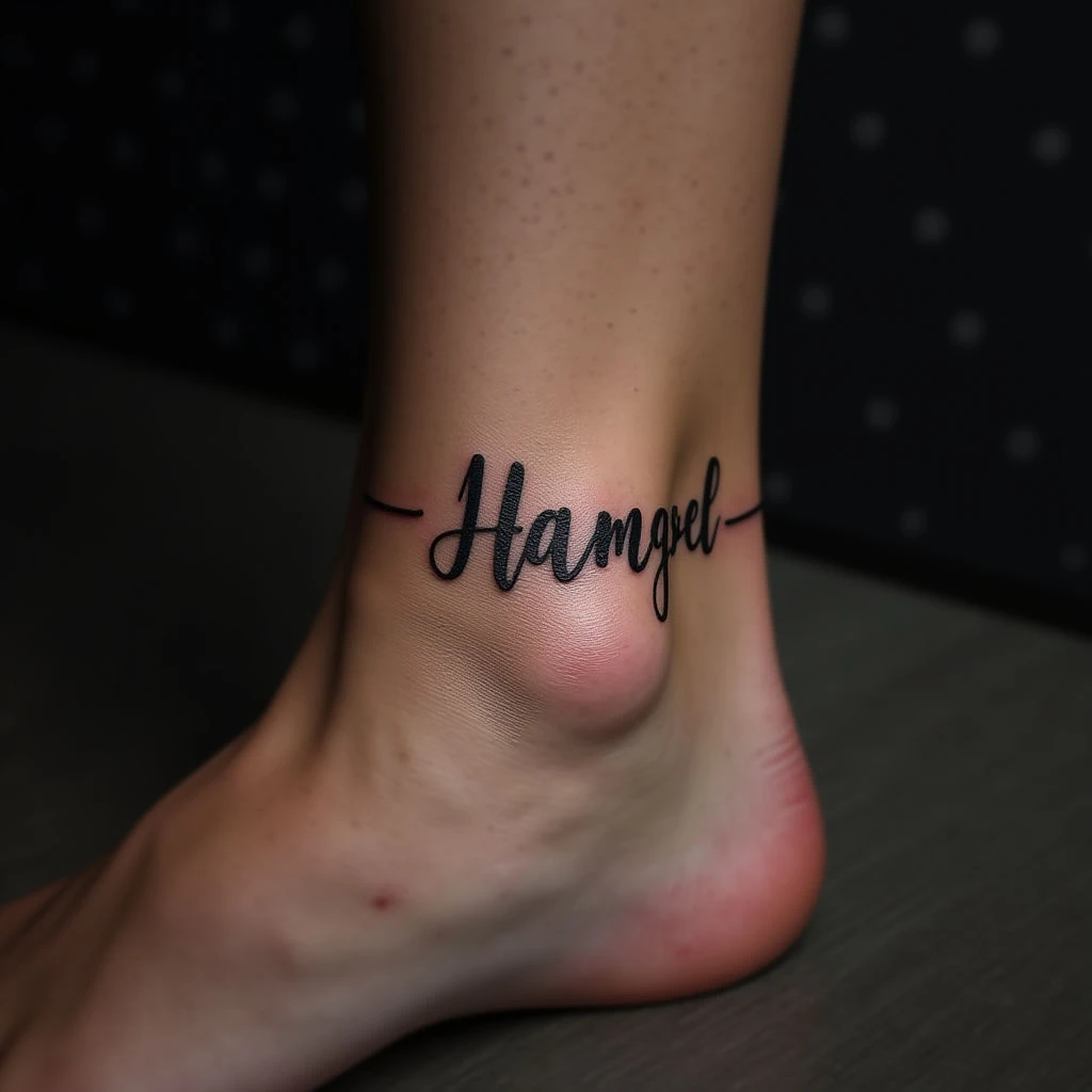 Simple White Calligraphy Ankle Tattoo Designs