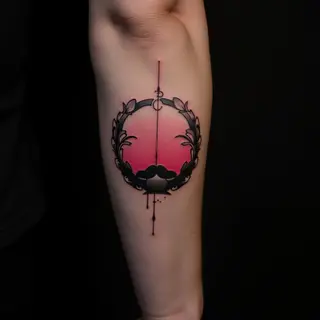 Men's Neon Calligraphy Circle Tattoos on Arms