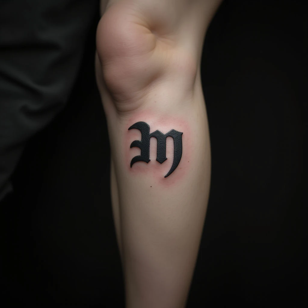Small Geometric Calligraphy Tattoos for Men on the Leg