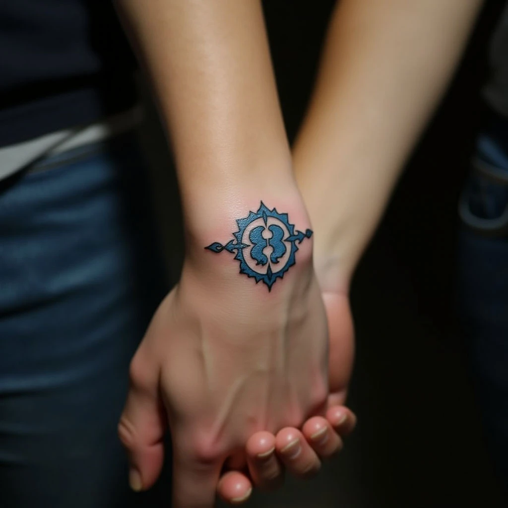 Cute Matching Calligraphy Wrist Tattoos for Couples