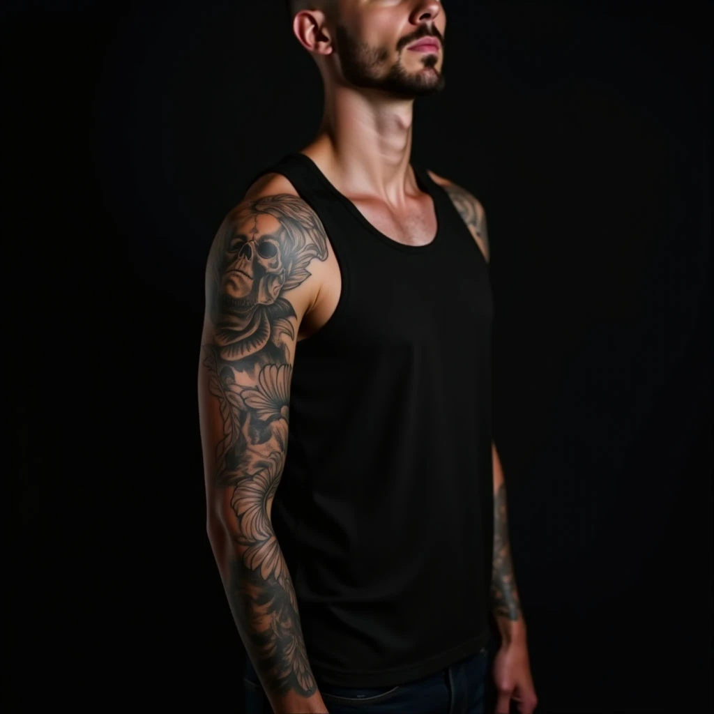 Bold Geometric Chest Tattoos: XL Designs in Black, Grey & Neon