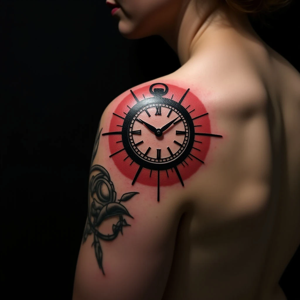 Small Clock Hand Tattoo: A Geometric Timepiece