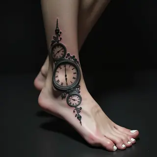 Clockwork Foot Tattoos: Time & Geometric Precision