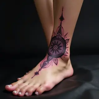 Purple Compass Sleeve Tattoo Design for Your Foot