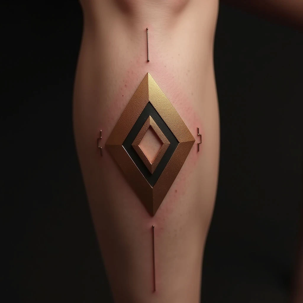 Dazzling Diamond Knee Tattoos: Gold Geometric Designs
