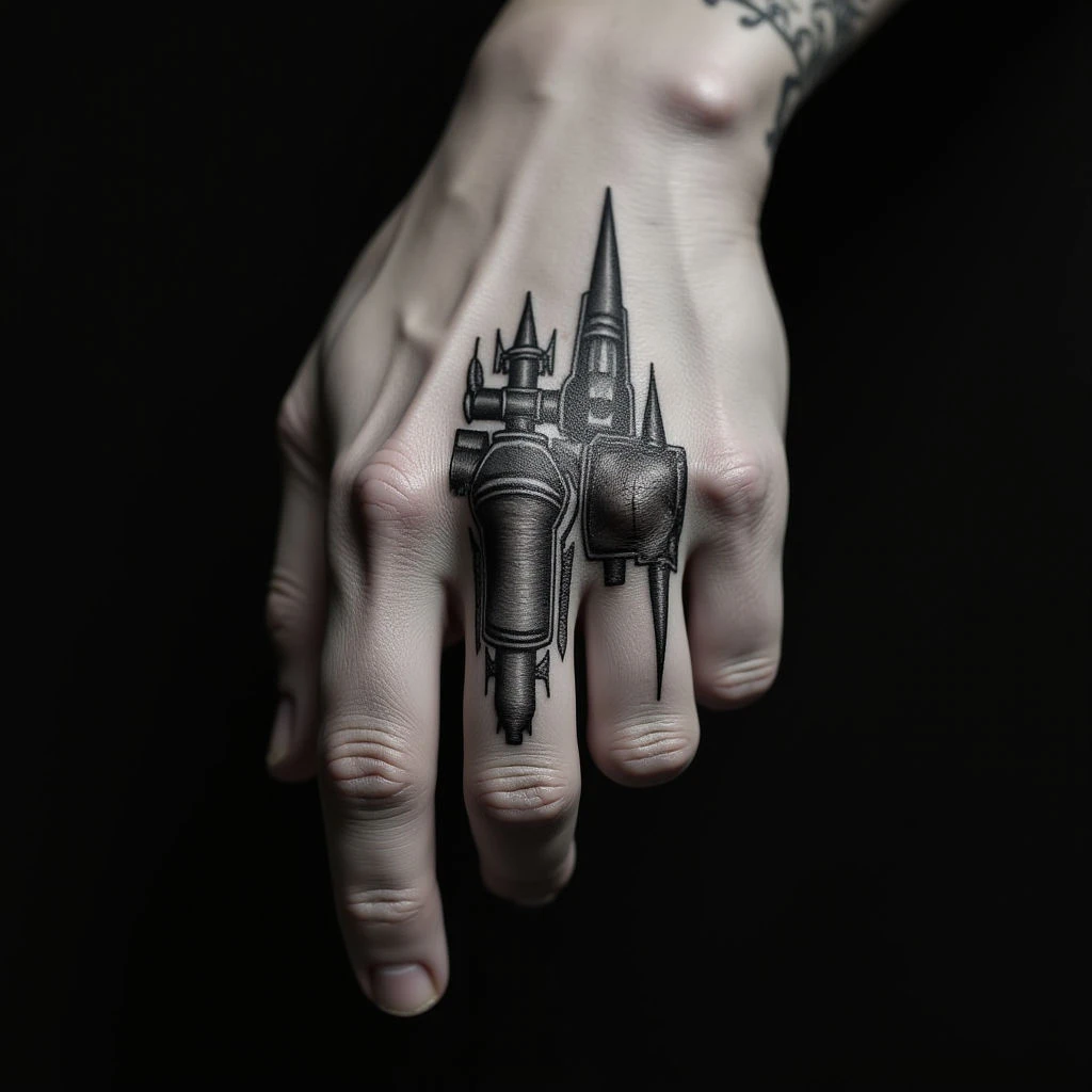 Bold XXL Geometric Finger Tattoos: Biomechanical Designs
