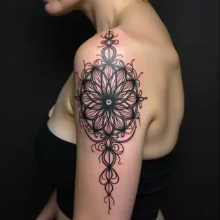 Geometric Flower of Life Tattoo on Shoulder