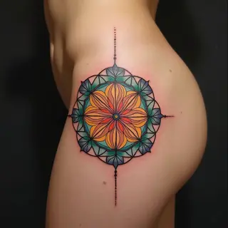 Geometric Flower of Life Tattoo on Thigh