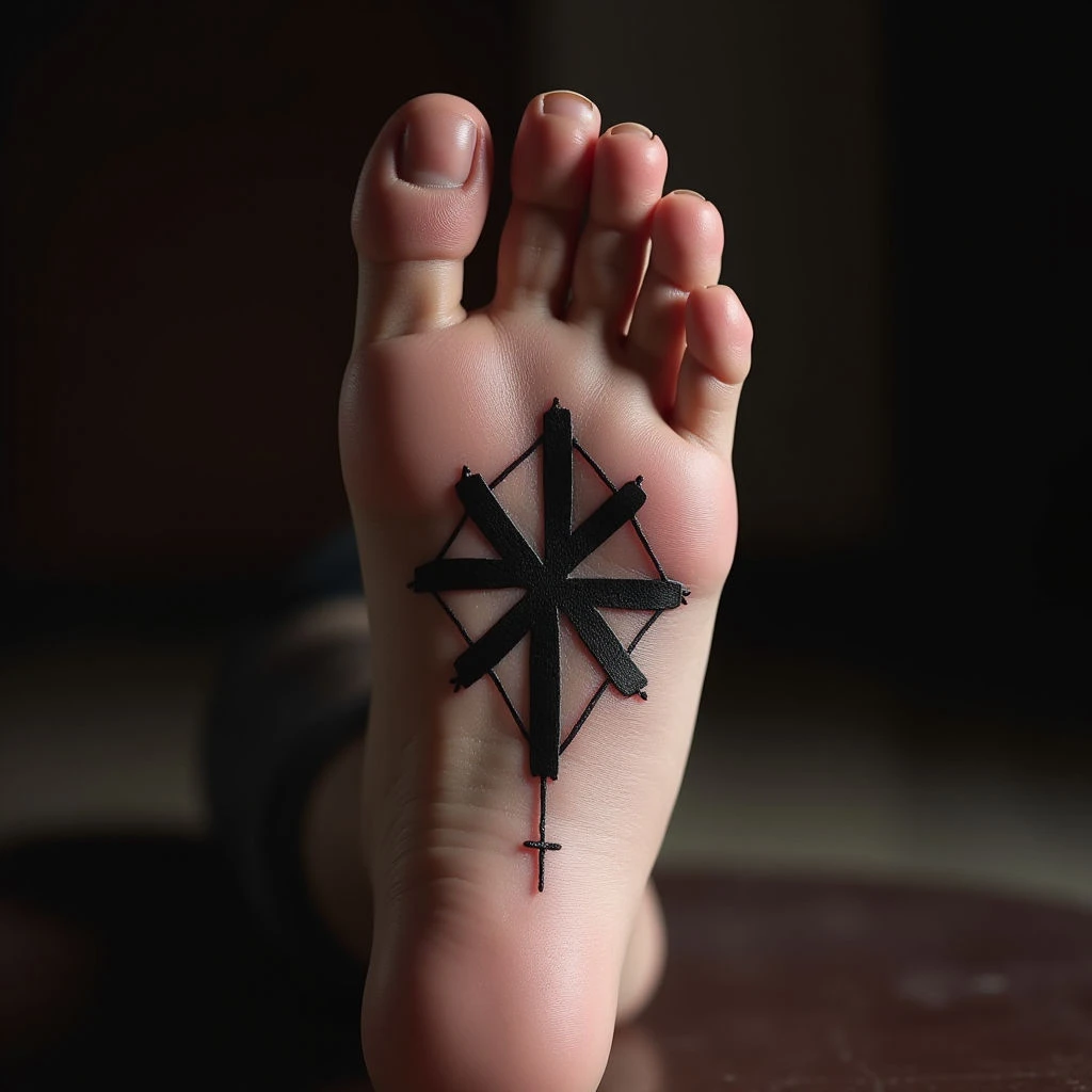 Geometric Foot Name Sleeve Tattoo for Fathers & Sons