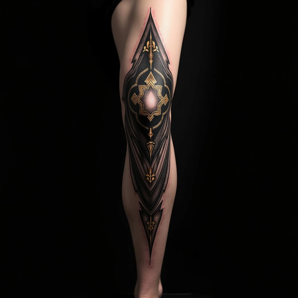 Geometric African Knee Sleeve Tattoos: Gothic Art Inspiration