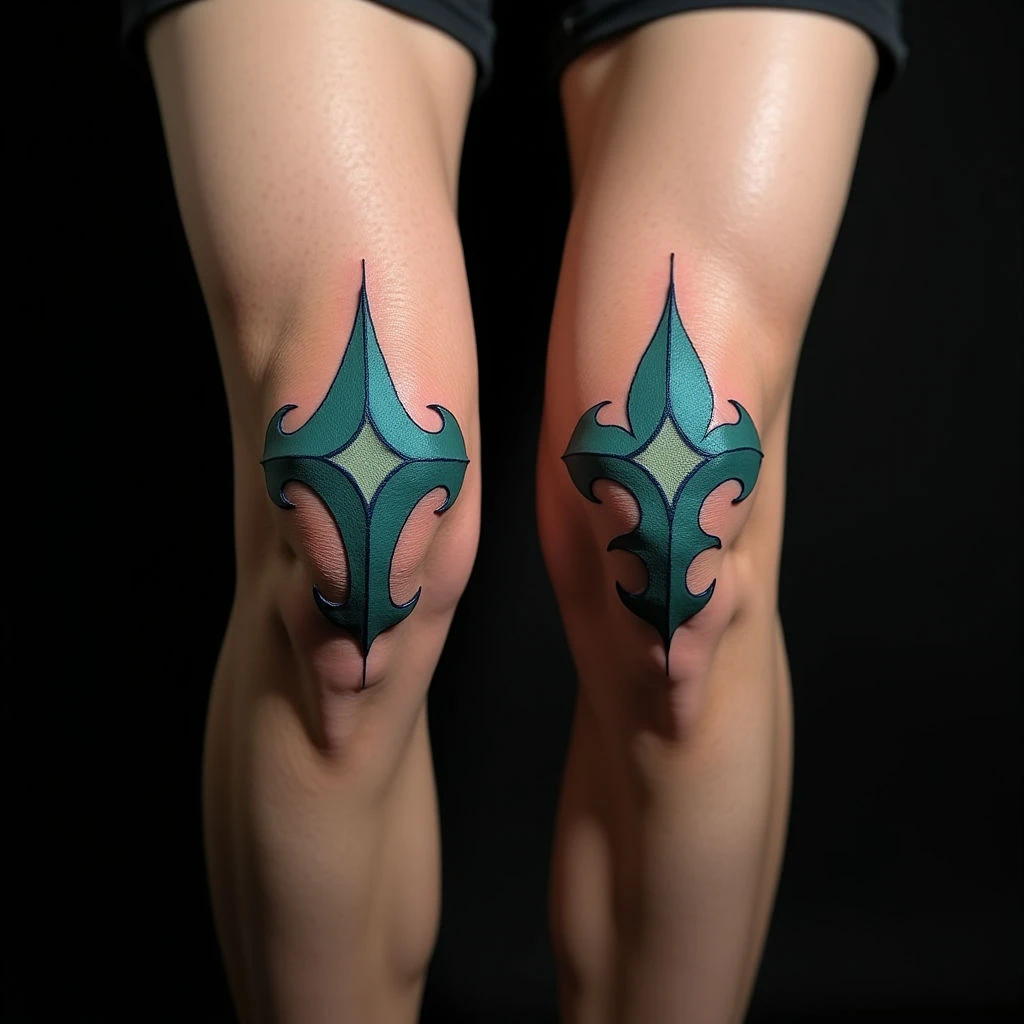 Small Gothic Geometric Tattoos for Couples - Knee Designs