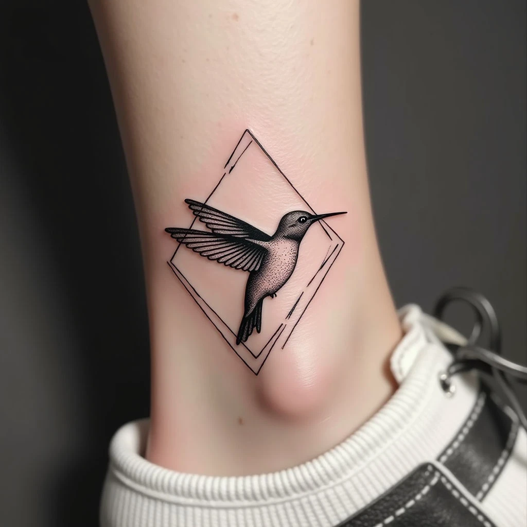 Geometric Hummingbird Tattoo: A Study in Precision and Flight