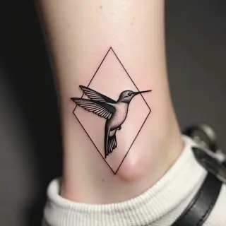 Geometric Hummingbird Ankle Tattoo: A Delicate Balance