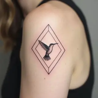 Geometric Hummingbird Ankle Tattoo Design