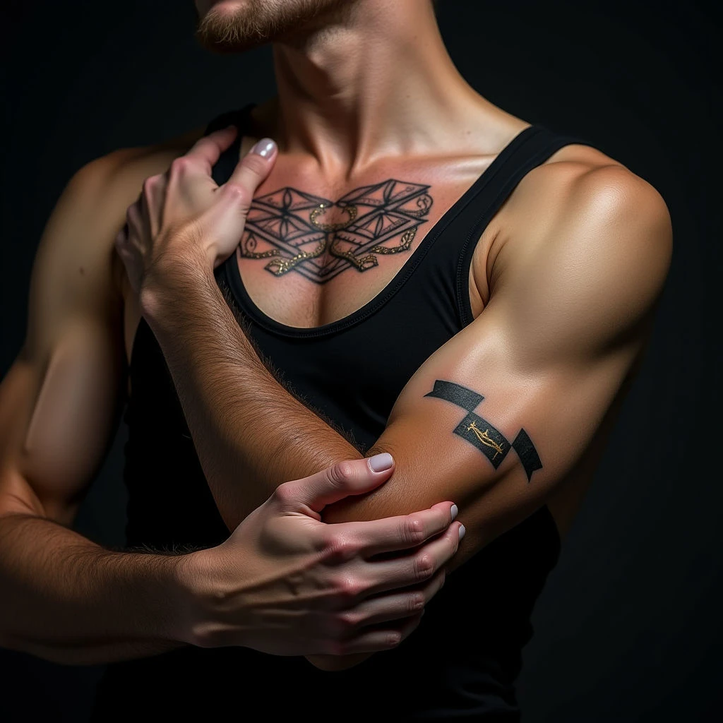 Majestic Geometric Lines Tattoo Design for Chest