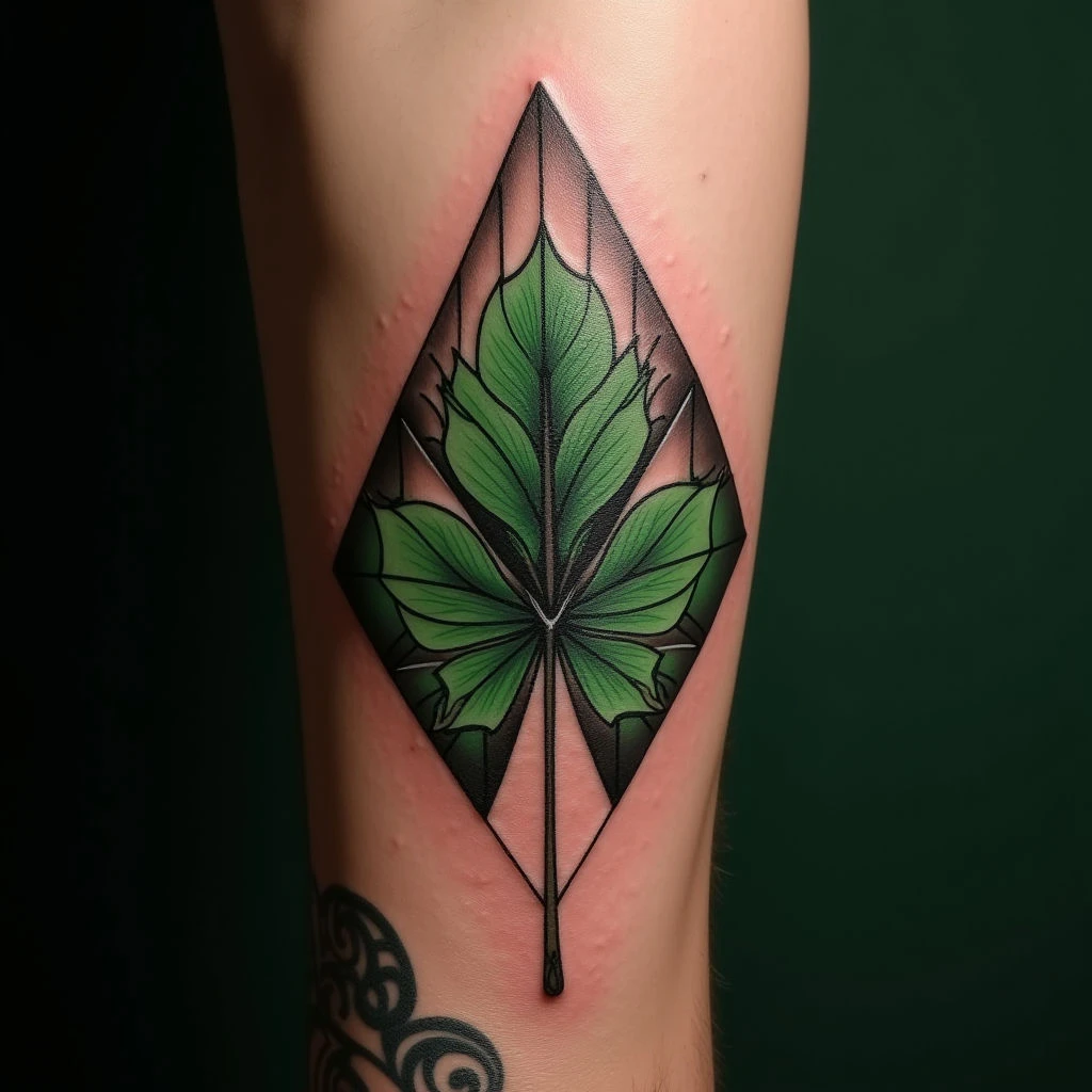 Small & Easy Geometric Tattoos for Men - Green Illustrative Designs