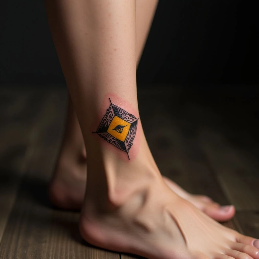Geometric Ankle Tattoos for Women: Unique Illustrative Yellow Designs