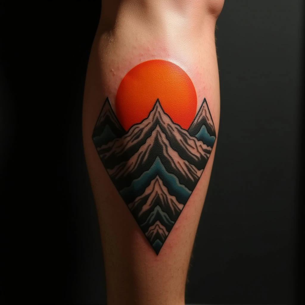 Small Japanese Geometric Leg Tattoo for Men