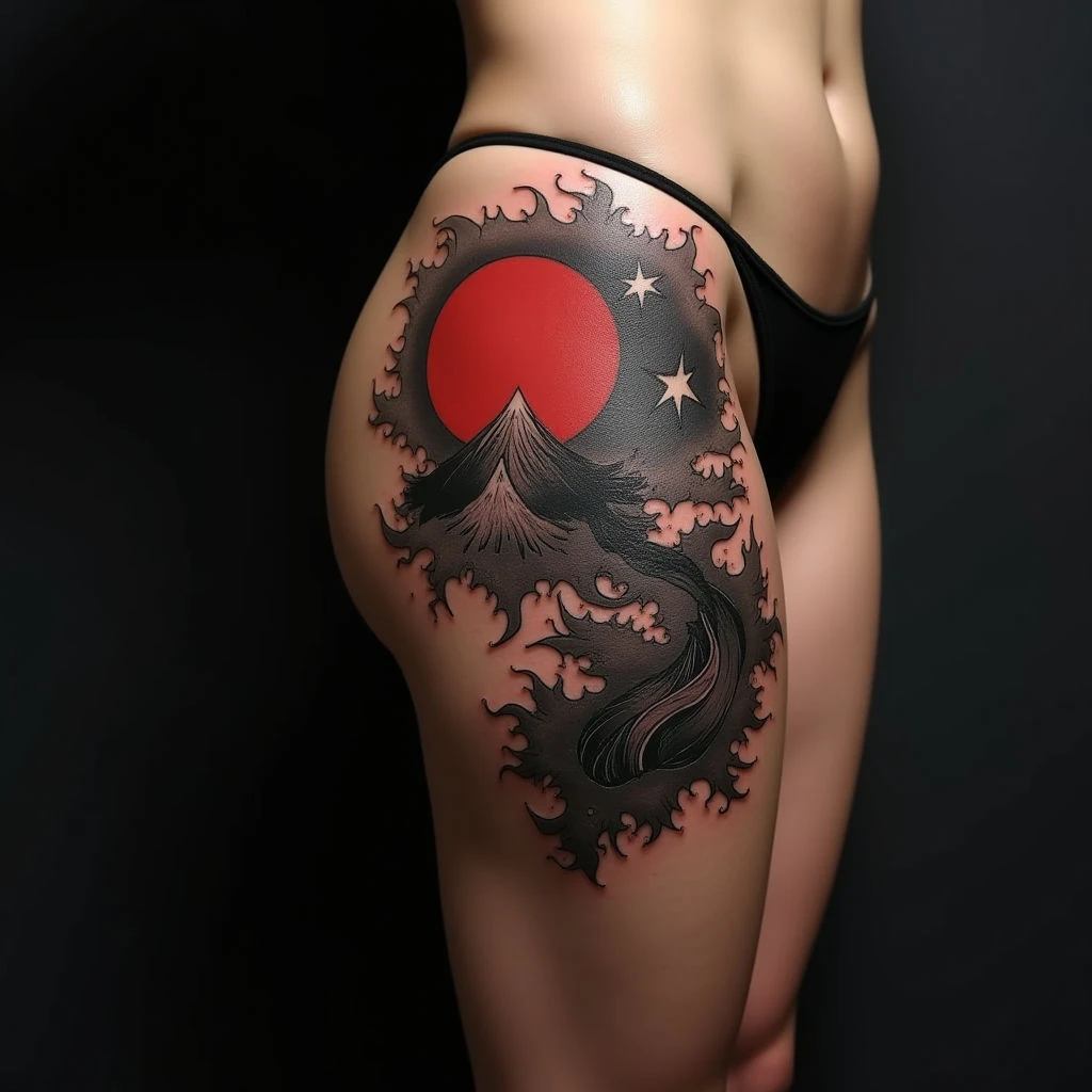 Striking Japanese Geometric Thigh Tattoos for First Timers