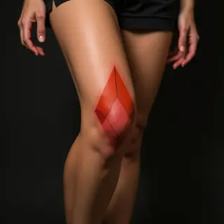 Small Geometric Knee Tattoo in Red and Orange for Women