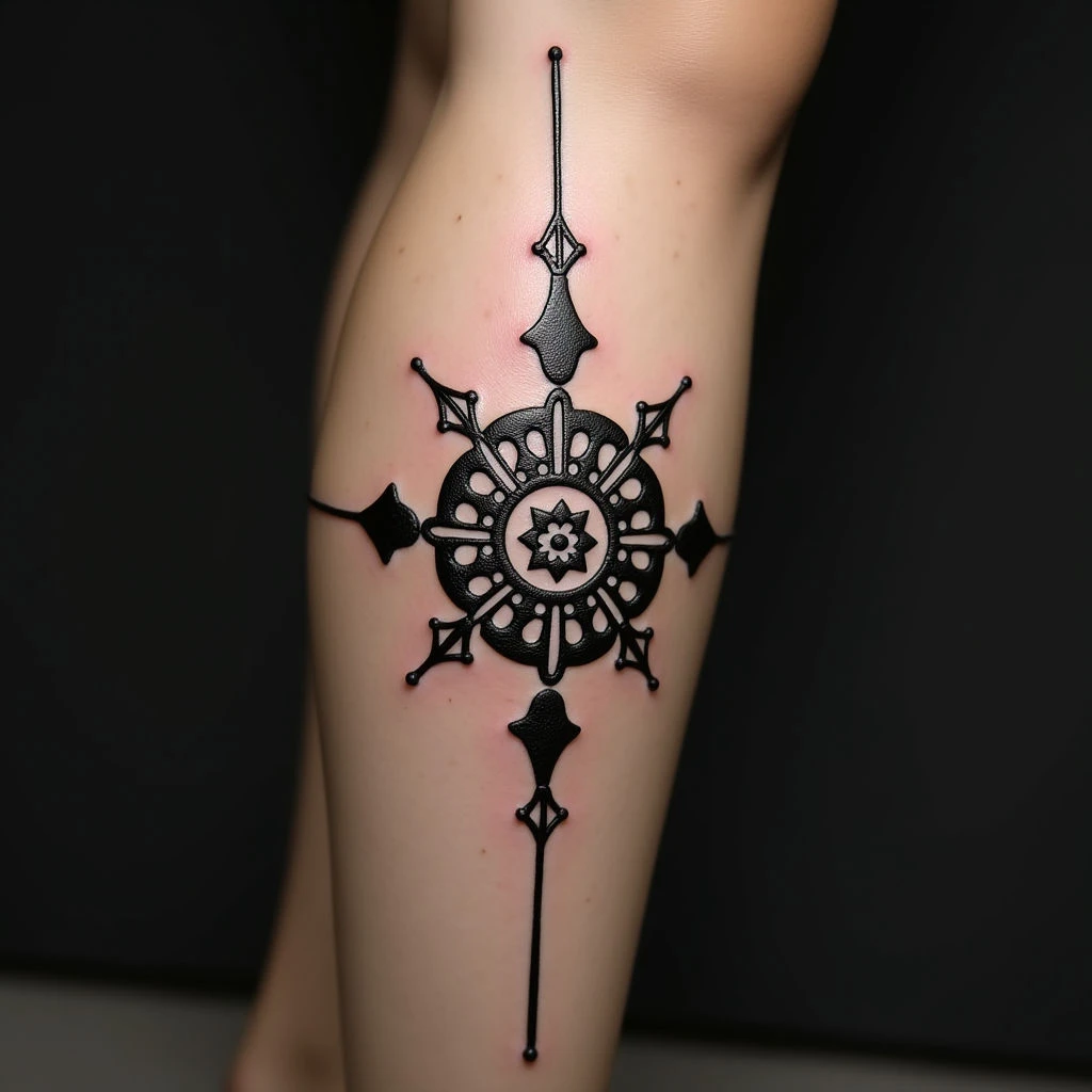 Pastel Gothic Mehndi Leg Tattoos: Intricate Geometric Designs