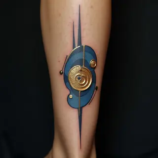 Geometric Leg Tattoos: Abstract Blue & Gold Designs for Inspiration