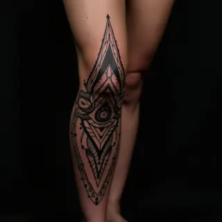 Unique Geometric Leg Tattoos for Women: Bold Blackwork & Neon Accents